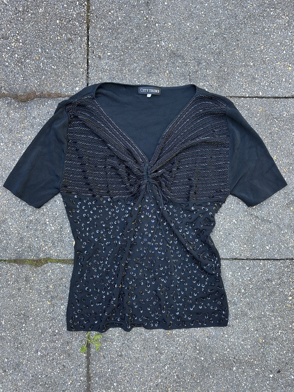 City Trend Black Beaded Embellished Short Sleeve Blouse